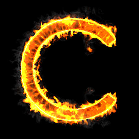 Burning and flame font C letter over black backgroundの写真素材