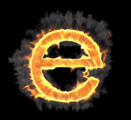 Burning and flame font E letter over black backgroundの写真素材