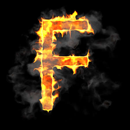 Burning and flame font F letter over black backgroundの写真素材