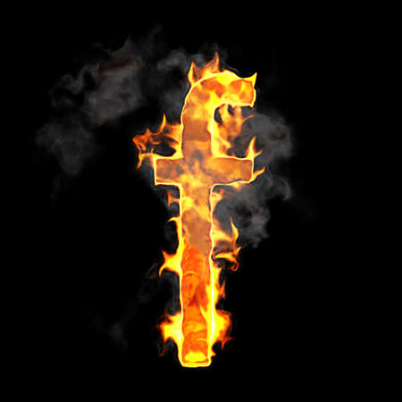 Burning and flame font F letter over black backgroundの写真素材