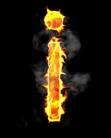 Burning and flame font I letter over black backgroundの写真素材