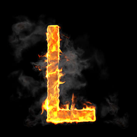 Burning and flame font L letter over black backgroundの写真素材