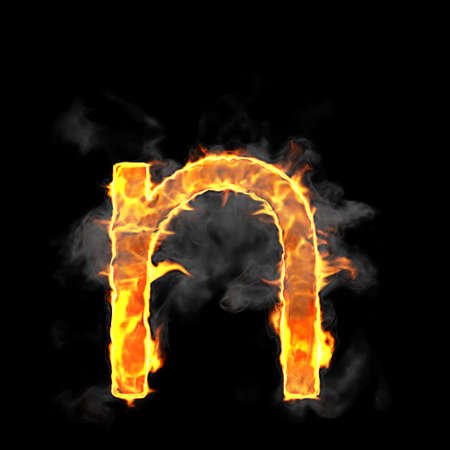 Burning and flame font N letter over black backgroundの写真素材