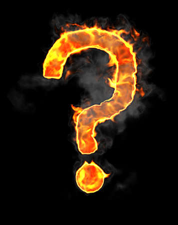 Burning and flame font query mark over black backgroundの写真素材