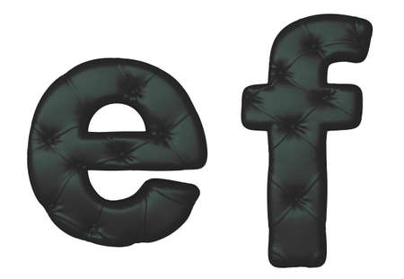 Luxury black leather font E F letters isolated on whiteの写真素材