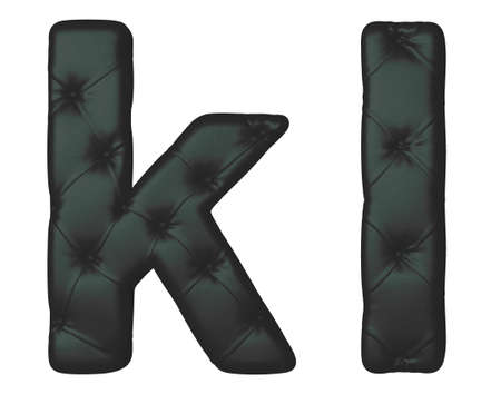 Luxury black leather font K L letters isolated on whiteの写真素材