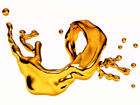 Splash of liquid molten gold with drops isolated over white Splash of liquid molten gold with drops isolated over white