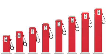 Fuel prices: red petrol pumps chart isolated on whiteの写真素材