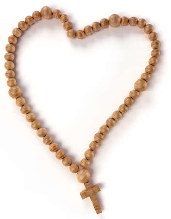 Chaplet or rosary beads heart shape over white backgroundの写真素材