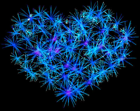 Blue Fireworks heart shape for Valentines Day over blackの写真素材