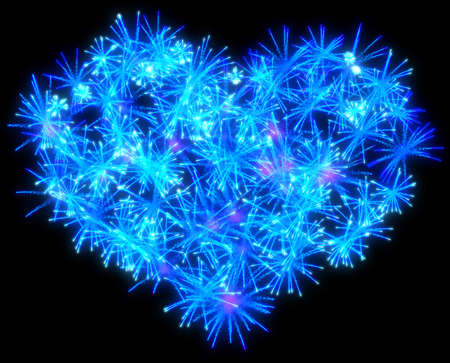 Valentines Day blue Fireworks heart shape over blackの写真素材