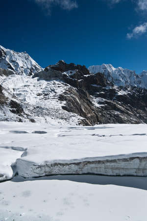 On top of Cho La pass in Himalayas. Pictured in Nepal at height 5200 mの写真素材