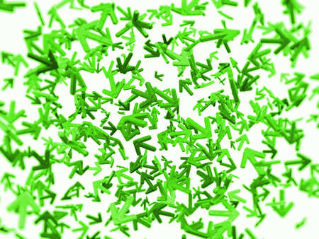 Chaos and right decision: green arrows with random direction (artistic shallow DOF)の写真素材