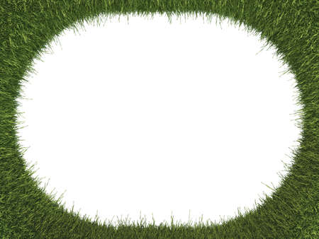 Green fresh grass rounded frame: ecology and environment. Isolated on whiteの写真素材