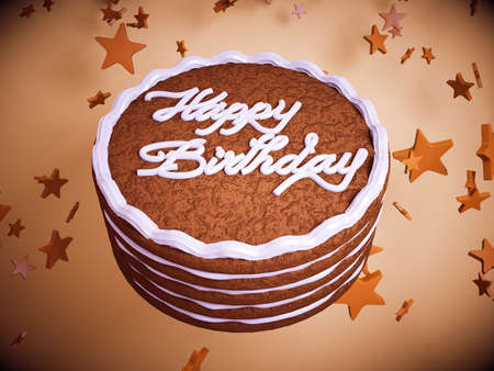 Happy birthday: cake with colorful background and stars. Large resolutionの写真素材