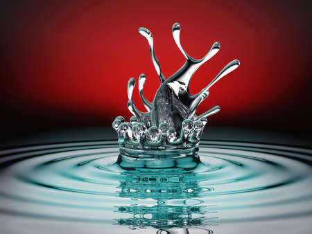 Blue colorful fluid splash and ripples on red background