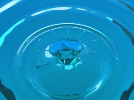 Blue water or fluid splashes and ripples. Top side viewの写真素材