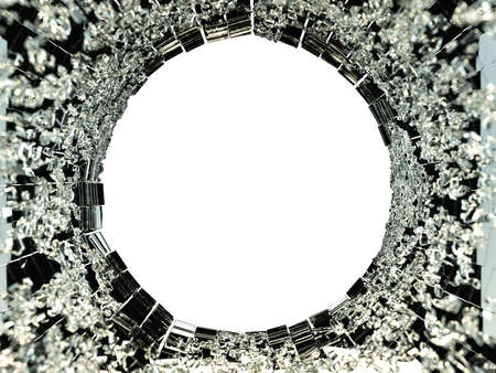Broken Shattered black glass isolated: vandalism. on white background