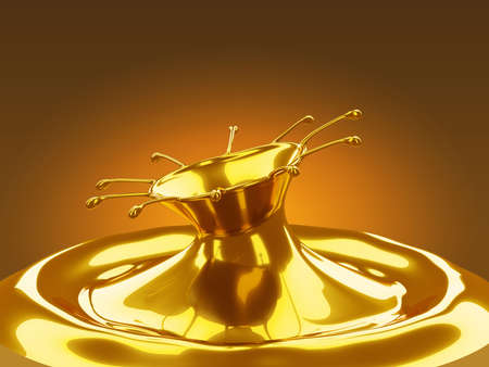 Splash of melted gold metal with waves. Large resolutionの写真素材