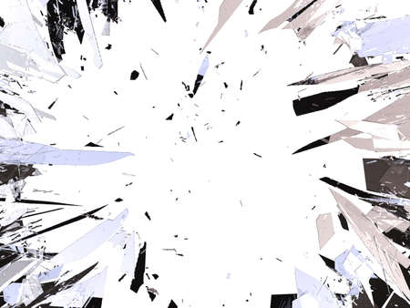 Shattered glass isolated on white background. Destructed pieces