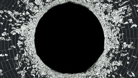 Violence: shattered pieces of glass over black backgroundの写真素材