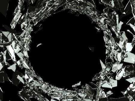 Pieces of Shattered glass on black background. Large resolutionの写真素材