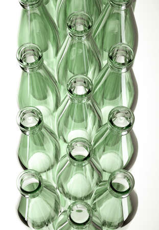 Top view empty glass bottles for wine or beer isolated on white