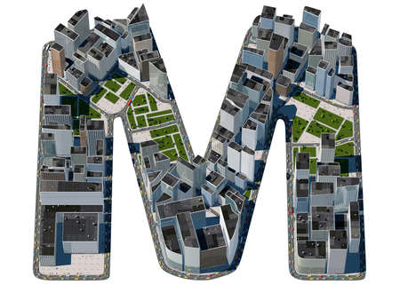 Urban M letter from city font collection. Extreme detail. Custom made and rendered