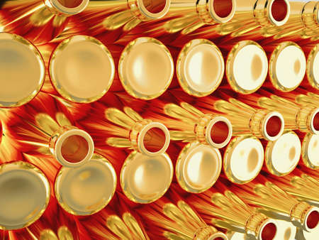 Storage of many empty golden bottles for wine or brandy  Large sizeの写真素材