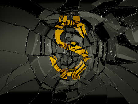 Damaged US dollar symbol over black glass  Economy and recessionの写真素材