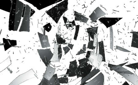 Pieces of destructed or Shattered glass isolated on white