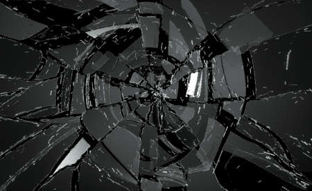 Shattered or damaged glass Pieces on black. Large resolutionの写真素材