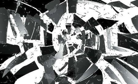 Pieces of demolished or Shattered glass isolated on white