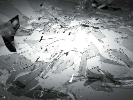Broken or Shattered glass on grey with shallow DOF. Large resolutionの写真素材