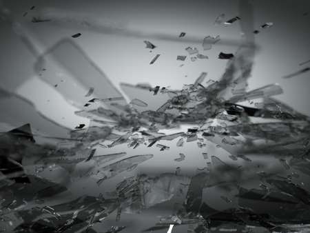 Destructed or Shattered glass on grey. Large resolution, shallow DOF