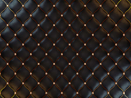 Luxury black leather pattern with gemstones and golden wire. Useful as backgroundの写真素材