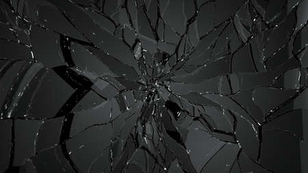 glass splitted or cracked on black. Large resolutionの写真素材