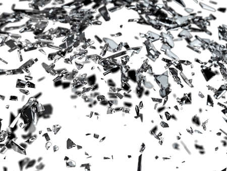 Sharp pieces of smashed glass isolated shallow dofの写真素材