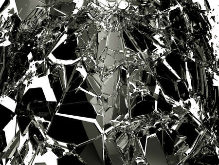Pieces of Broken Shattered black glass isolated on white. Large resolution