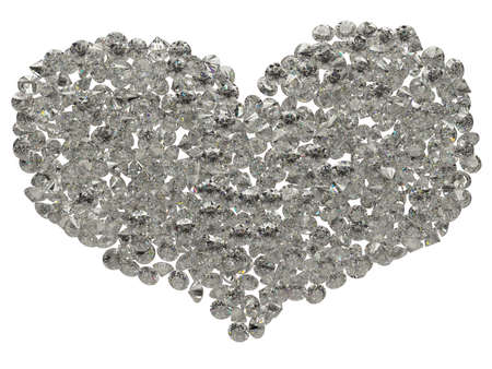 Large sparkling diamonds heart shape isolated on whiteの写真素材