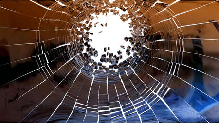 Crime scene: Pieces of Broken mirror glass isolated on white