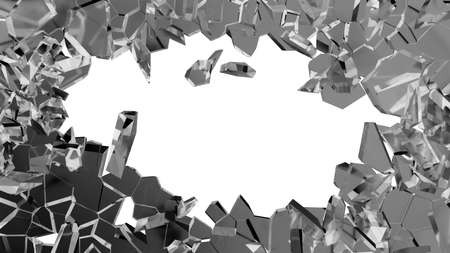 Shattered or smashed glass: sharp Pieces over white backgroundの写真素材