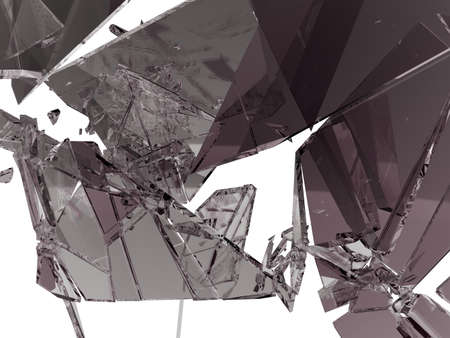 Pieces of demolished or Shattered glass isolated on whiteの写真素材