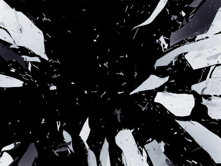 Shattered or demolished glass over black background. Large resolutionの写真素材
