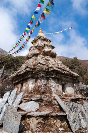Buddhism stupa or chorten with prayer flags in Himalayas. travel to Nepal. relegion and cultureの写真素材