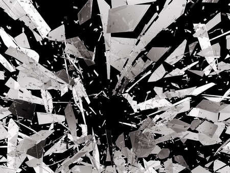 Pieces of splitted or cracked glass on black. 3d rendering 3d illustrationの写真素材