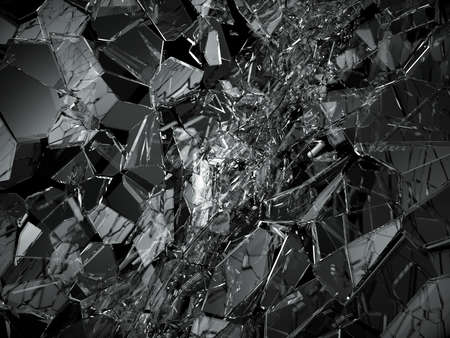Pieces of Broken or cracked glass on black. 3d rendering 3d illustrationの写真素材