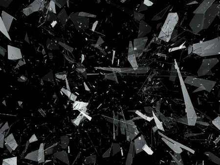 Pieces of destructed Shattered glass on black. 3d rendering 3d illustrationの写真素材