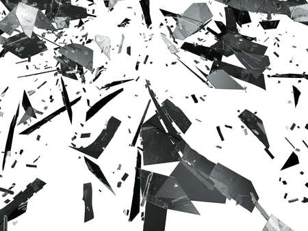 Pieces of destructed Shattered glass on white. 3d rendering 3d illustration