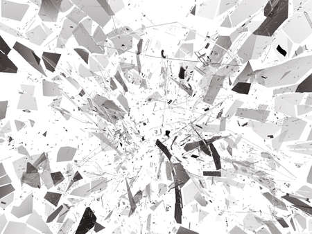 Pieces of Broken or Shattered glass on white. 3d rendering 3d illustrationの写真素材